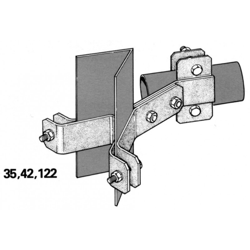 Clamp: pipe _1.5-3.5\" diameter) to angle _2-4\"), 60 degrees