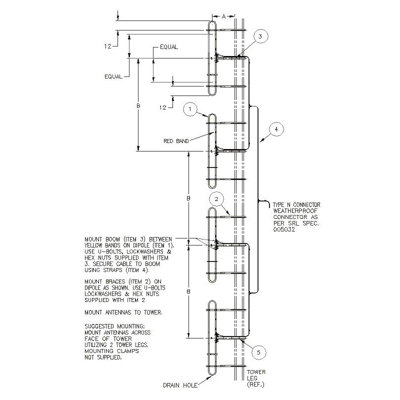 7.5 dBd, N-male connector, 35.5 - 61.5 MHz