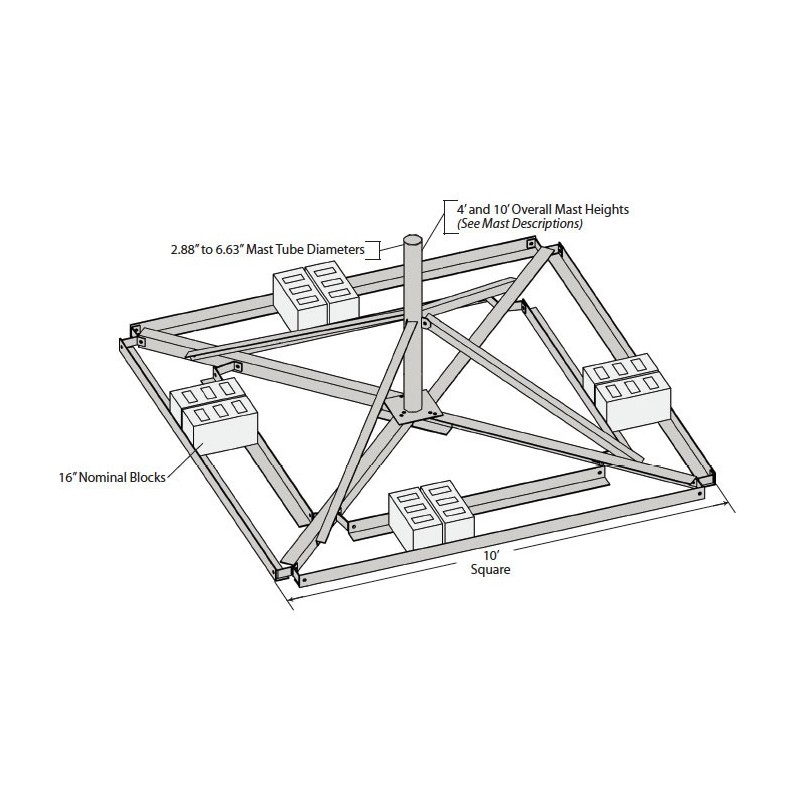 NON-PENETRATING ROOF MOUNT - MAST 3-1/2\" O.D., 48\" HEIGHT