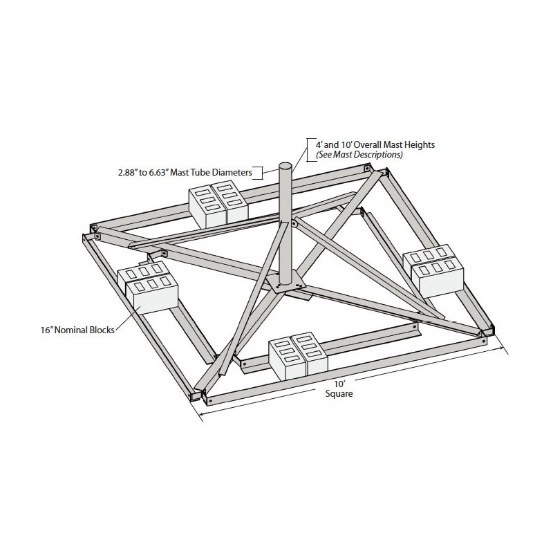 NON-PENETRATING ROOF MOUNT - MAST 4-1/2\" O.D., 10’ HEIGHT