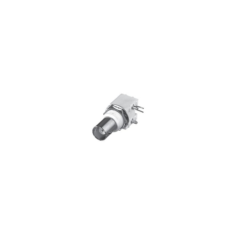 BNC FEM R/A LOW-PROFILE PCB MNT,(WHITE), A,G,P; POST LEG; W/ HARDWARE