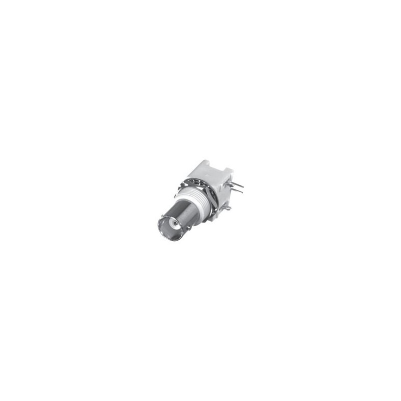BNC FEM R/A LOW-PROFILE PCB MNT 50 OHM, (WHITE), A,G,P; W/ SNAP LEGS;  W/ HARDWARE