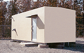 A concrete communication shelter.